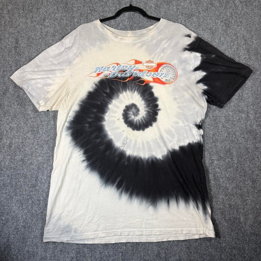 Harley Davidson Cherokee NC Tie Dye Graphic T-Shirt Mens L Black White Biker